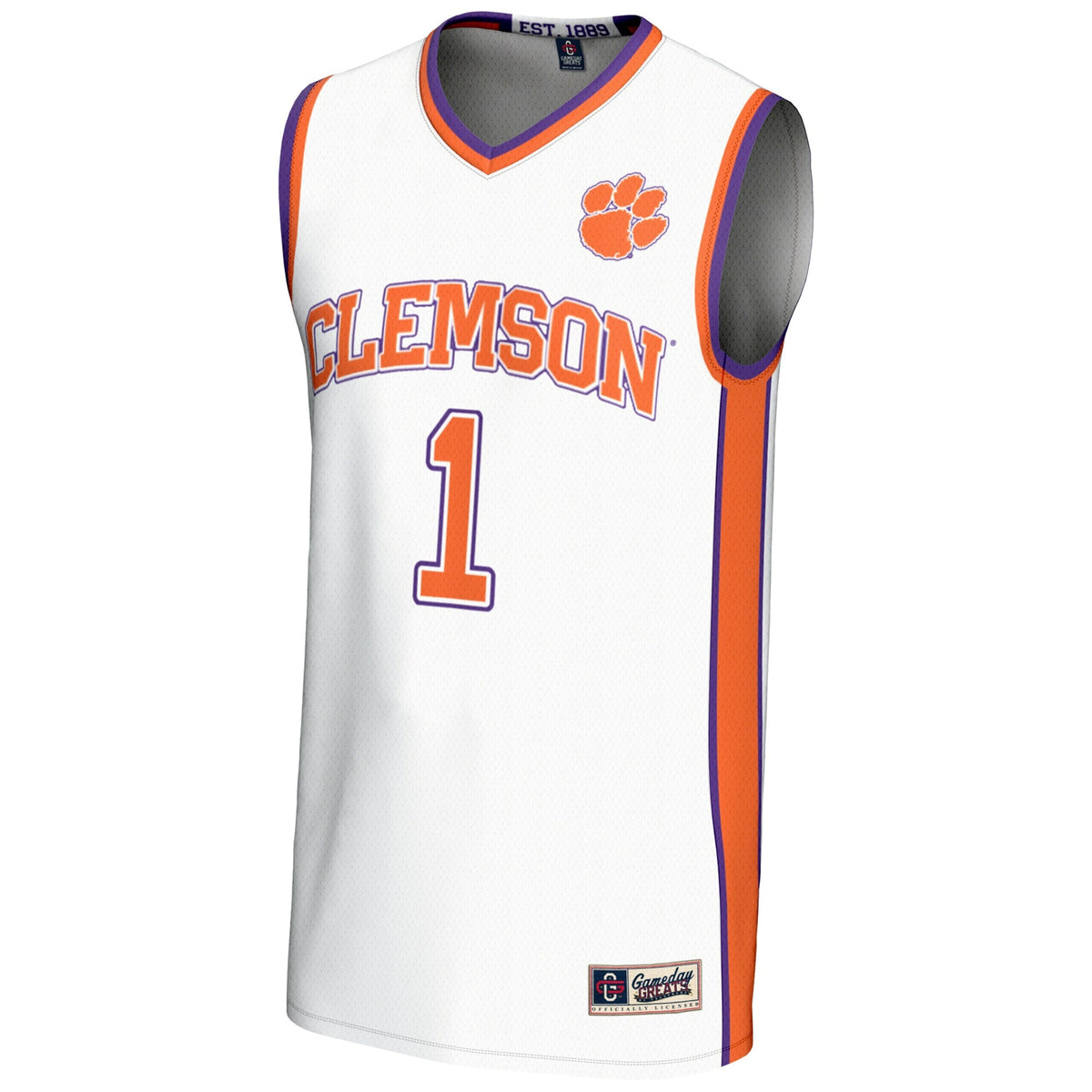 #1 Clemson Tigers Lightweight Basketball Jersey - White product image 3, provided for visual reference and product detail
