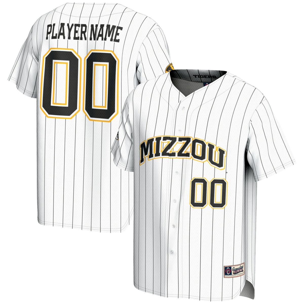 Missouri Tigers NIL Pick-A-Player Lightweight Baseball Jersey - White product image 1, provided for visual reference and