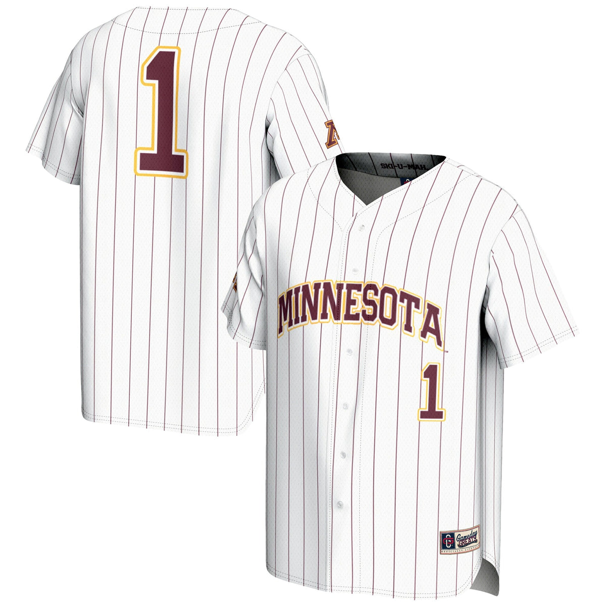 #1 Minnesota Golden Gophers Lightweight Baseball Jersey - White product image 2, provided for visual reference and product