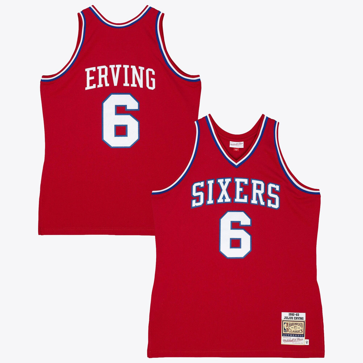 Philadelphia 76ers Julius Erving 82-83 Authentic Road Jersey - Scarlet product image 2, provided for visual reference and