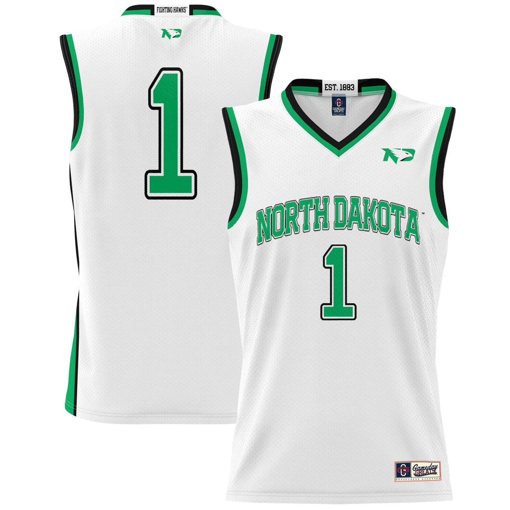 #1 North Dakota Lightweight Basketball Fashion Jersey - White product image 1, provided for visual reference and product