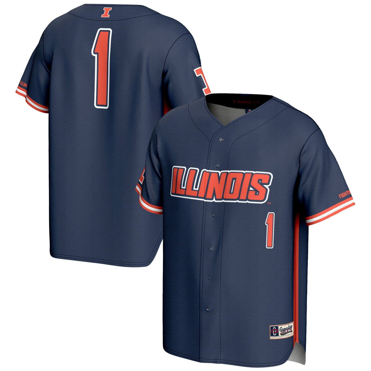 #1 Illinois Fighting Illini Lightweight Baseball Jersey - Navy product image 1, provided for visual reference and product