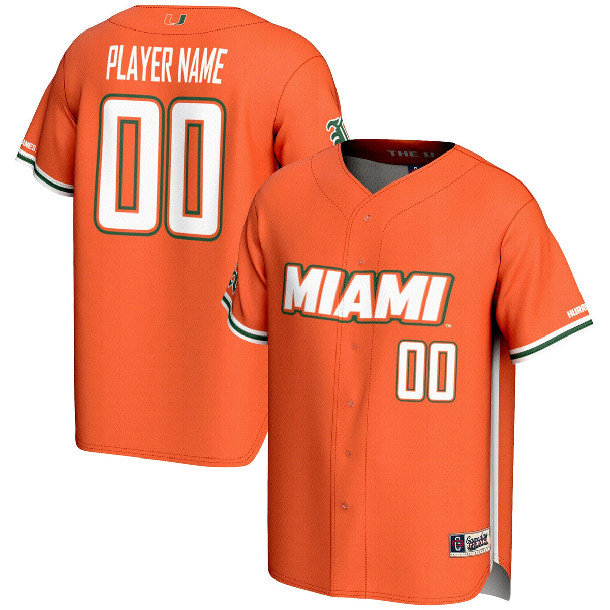 Miami Hurricanes NIL Pick-A-Player Lightweight Baseball Jersey - Orange product image 2, provided for visual reference and