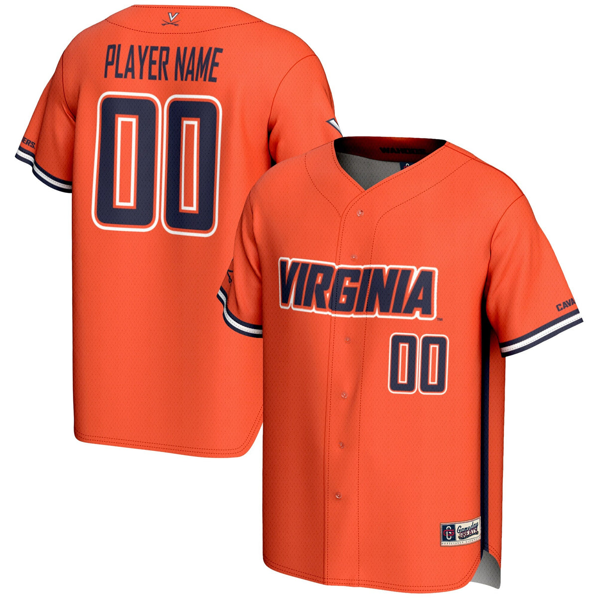 Virginia Cavaliers NIL Pick-A-Player Lightweight Baseball Jersey - Orange product image 1, provided for visual reference and