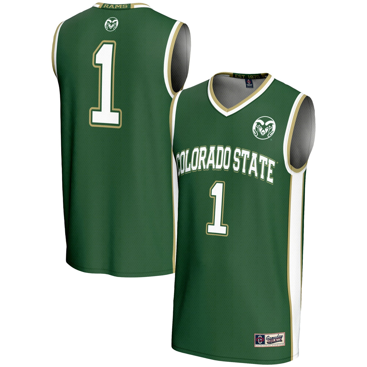 #1 Colorado State Rams Lightweight Basketball Jersey - Green product image 1, provided for visual reference and product