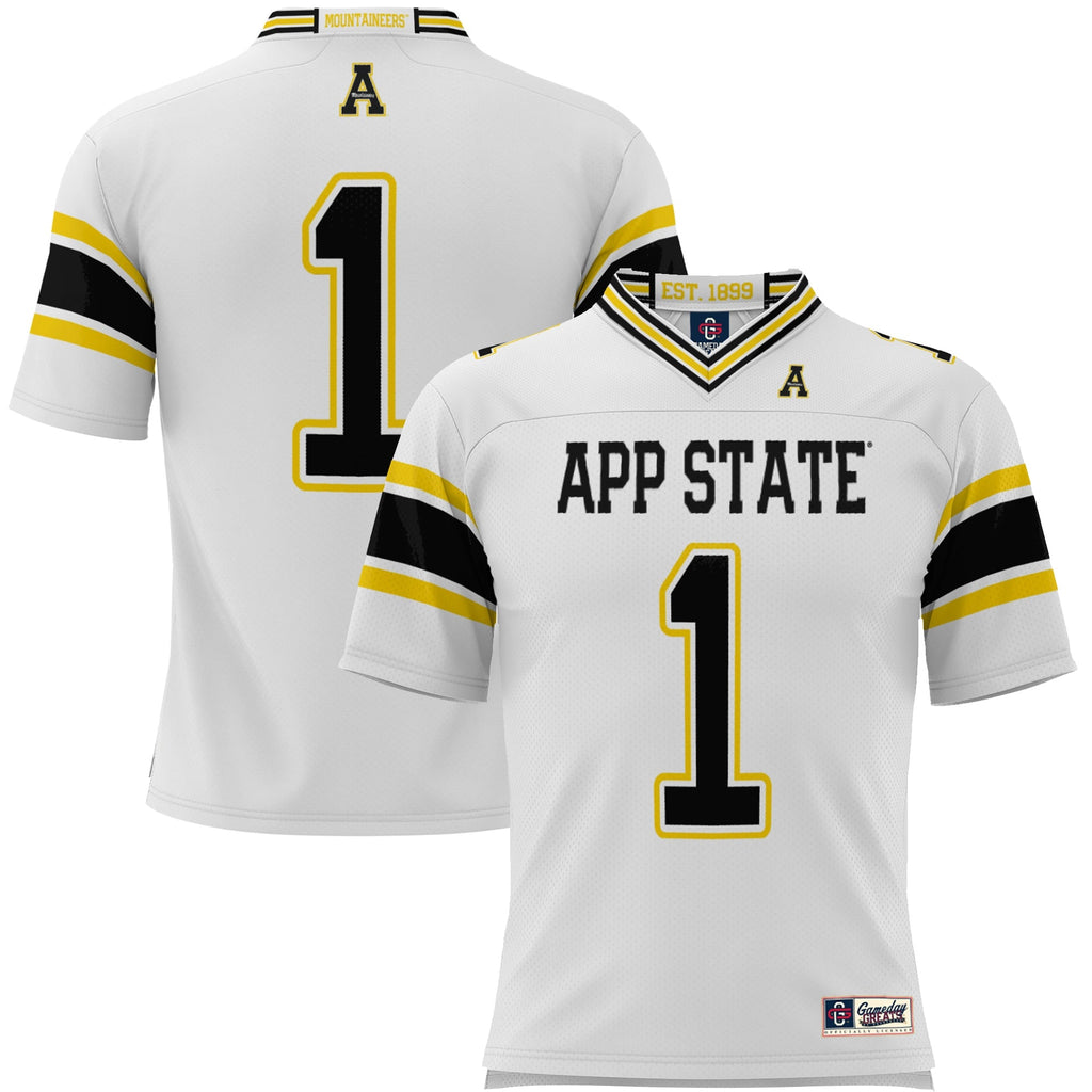 #1 Appalachian State Mountaineers Endzone Football Jersey - White product image 2, provided for visual reference and product