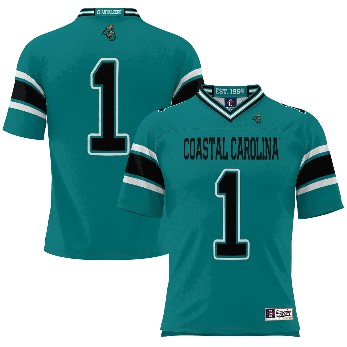 #1 Coastal Carolina Chanticleers Endzone Football Jersey - Teal product image 2, provided for visual reference and product
