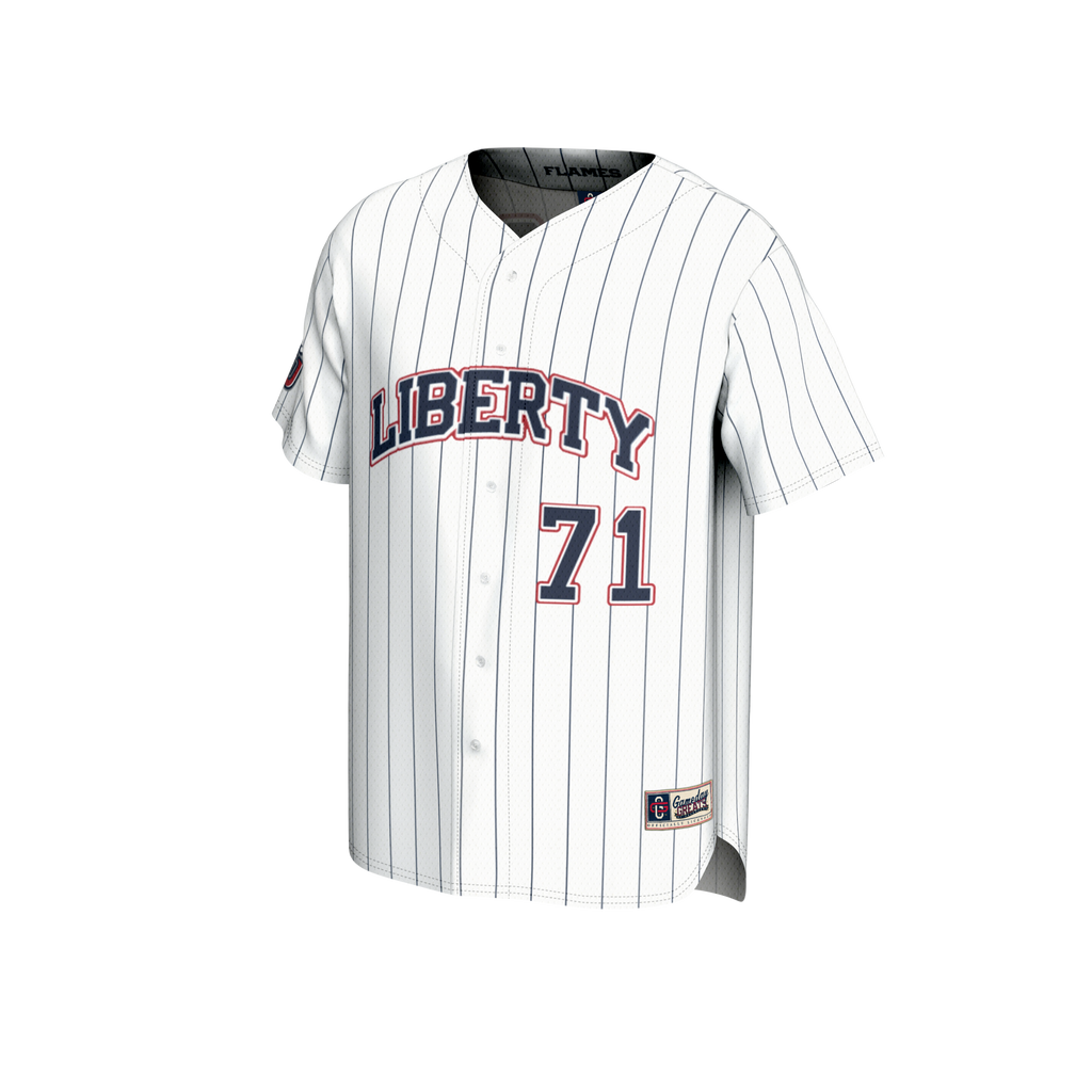 Adult #71 White Liberty Flames Lightweight Collegiate Baseball Fashion Jersey product image 3, provided for visual reference