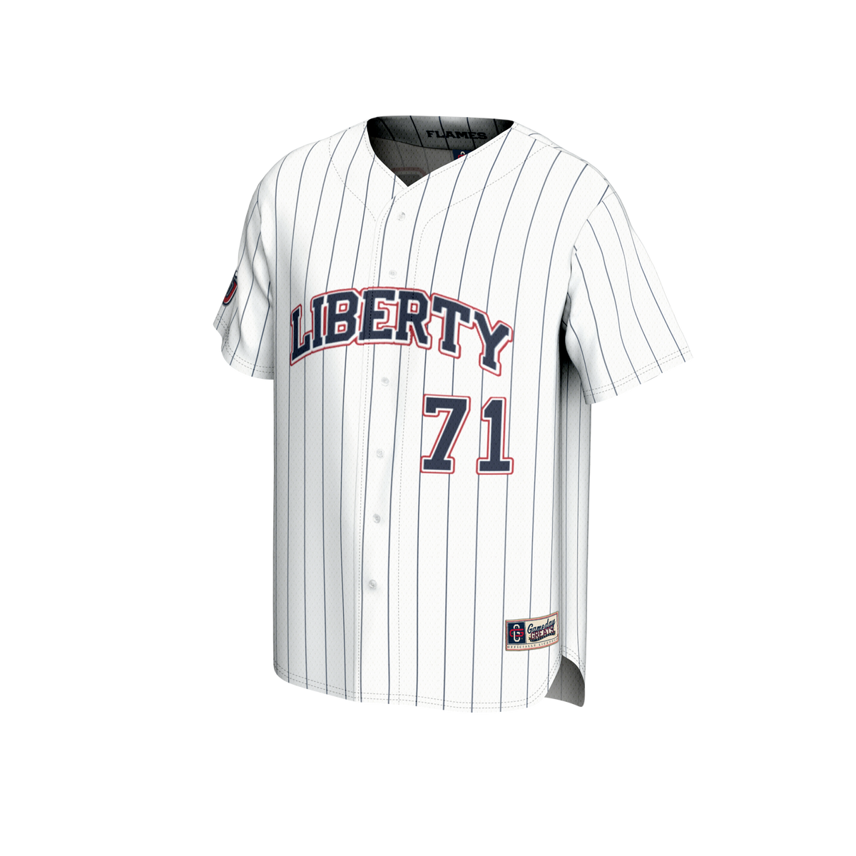 Adult #71 White Liberty Flames Lightweight Collegiate Baseball Fashion Jersey product image 3, provided for visual reference