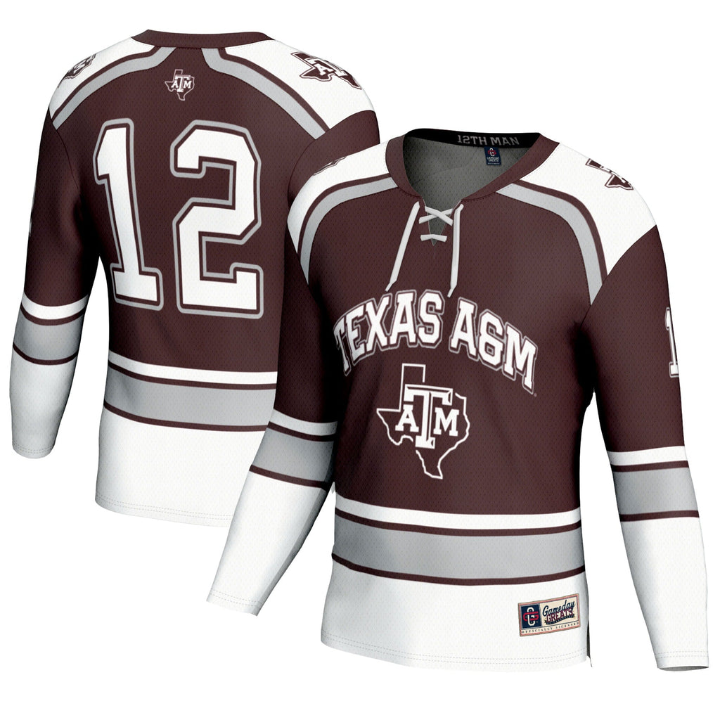 #12 Texas A&M Aggies Hockey Fashion Jersey – Maroon product image 1, provided for visual reference and product detail review