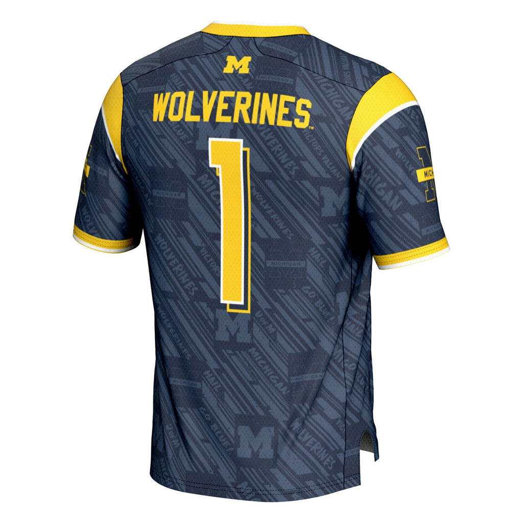 Michigan Wolverines #1 Navy Highlight Print Football Fashion Jersey product image 4, provided for visual reference and