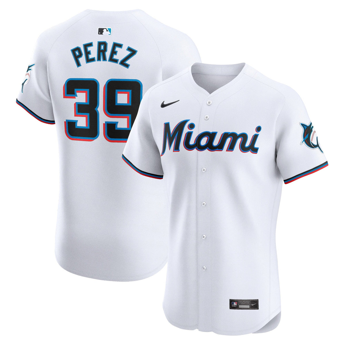 Miami Marlins Eury Perez White Home Elite Player Jersey product image 2, provided for visual reference and product detail