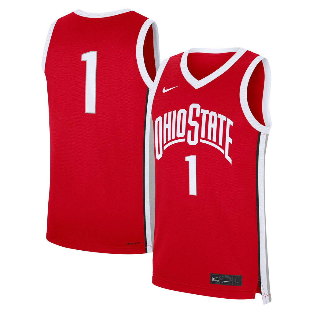 #1 Scarlet Ohio State Buckeyes Road Replica Jersey product image 1, provided for visual reference and product detail review