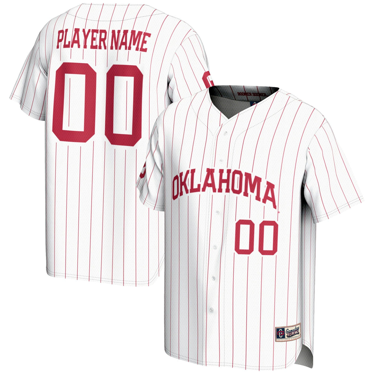 Oklahoma Sooners NIL Pick-A-Player Lightweight Baseball Jersey - White product image 2, provided for visual reference and
