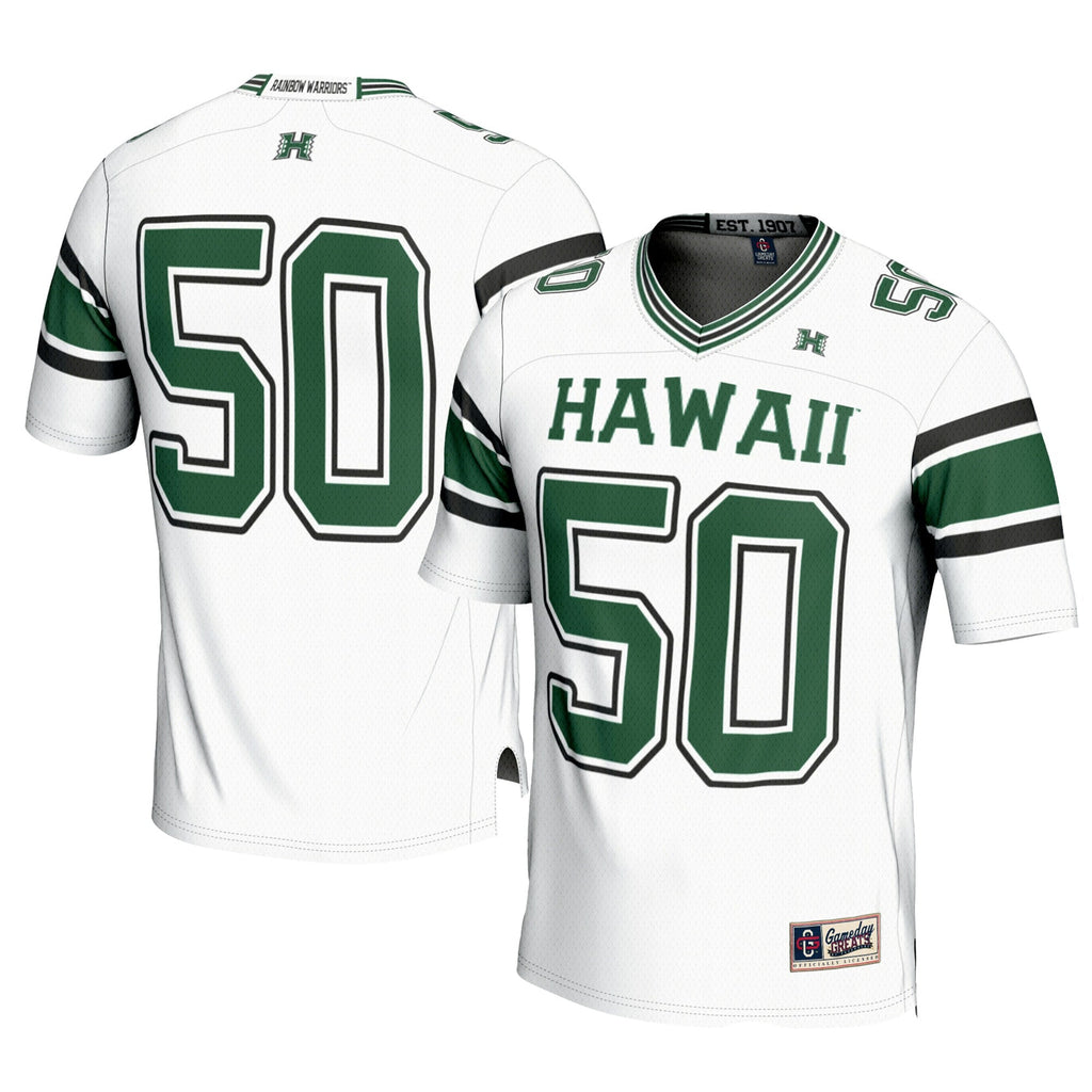 #1 Hawaii Rainbow Warriors Football Jersey - White product image 1, provided for visual reference and product detail review