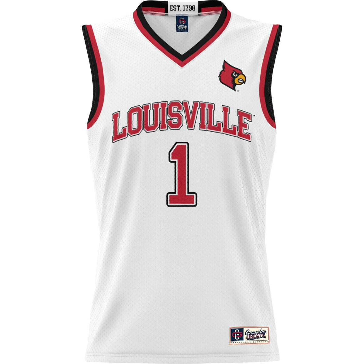 #1 Louisville Cardinals Lightweight Basketball Jersey - White product image 3, provided for visual reference and product