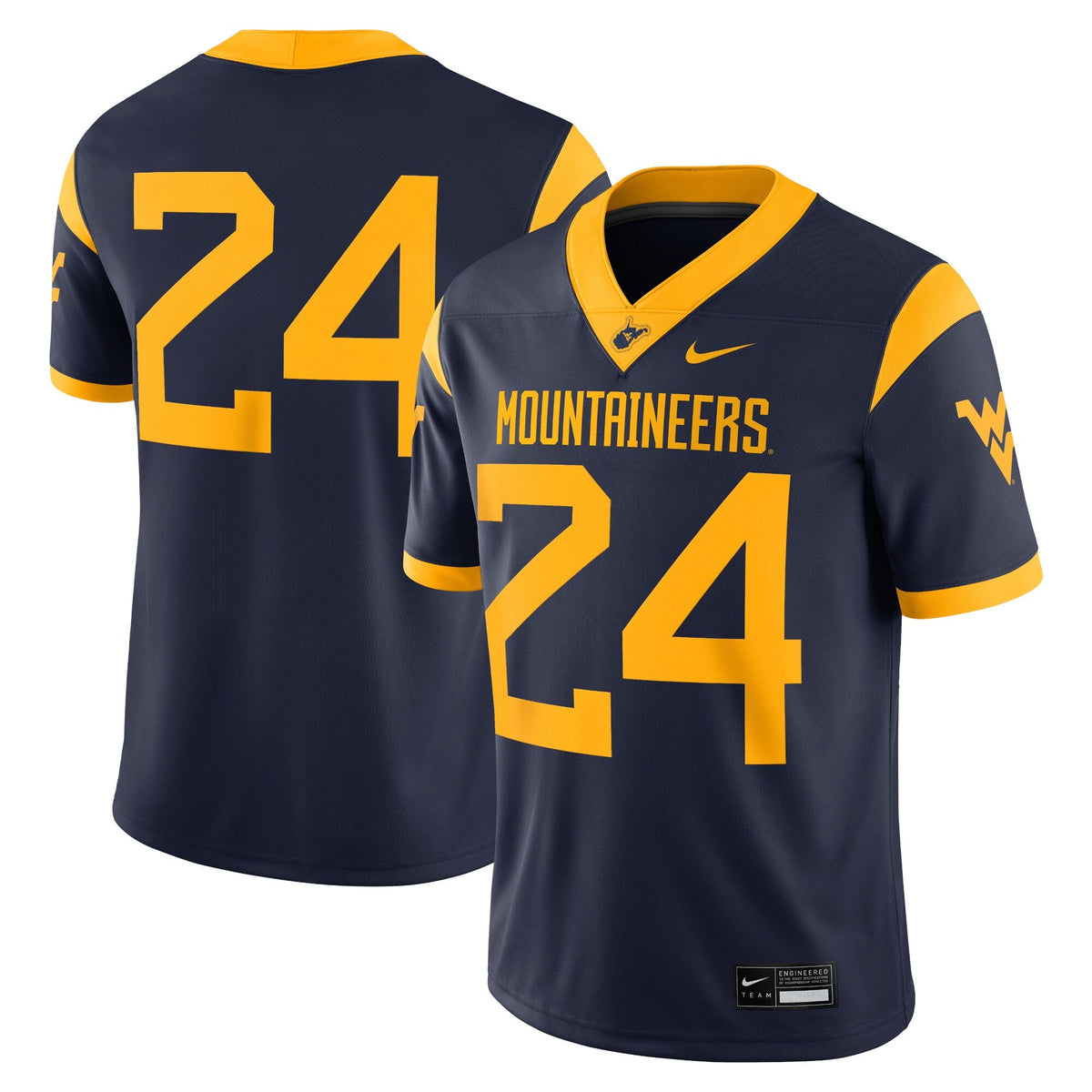 #24 Navy West Virginia Mountaineers Game Jersey product image 1, provided for visual reference and product detail review