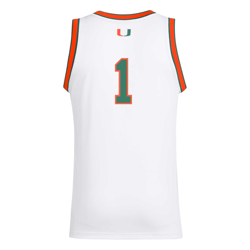 #1 White Miami Hurricanes Replica Swingman Jersey product image 4, provided for visual reference and product detail review