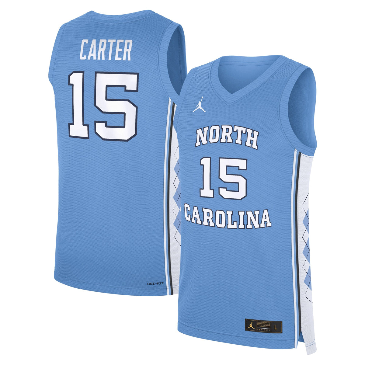 Vince Carter Carolina Blue North Carolina Tar Heels Road Replica Basketball Jersey product image 2, provided for visual