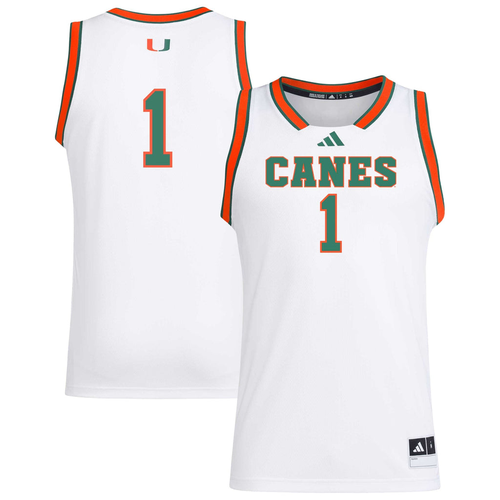 #1 White Miami Hurricanes Replica Swingman Jersey product image 2, provided for visual reference and product detail review