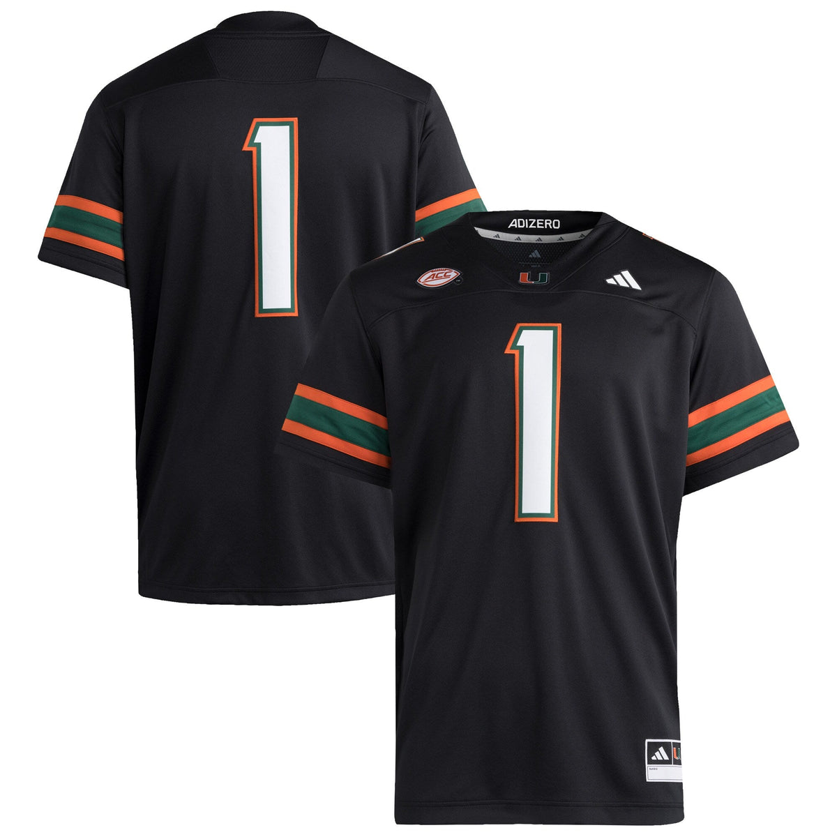 #1 Miami Hurricanes Premier Jersey - Black product image 1, provided for visual reference and product detail review