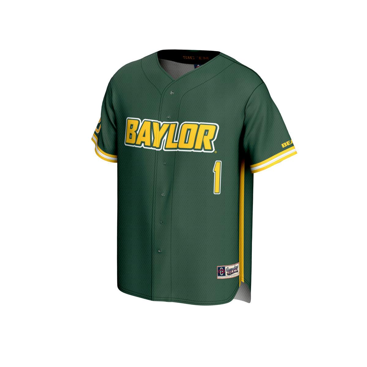 #1 Baylor Bears Lightweight Baseball Fashion Jersey - Green product image 3, provided for visual reference and product
