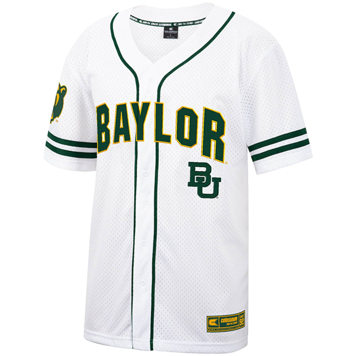 Baylor Bears Free Spirited Mesh Button-Up Baseball Jersey - White product image 3, provided for visual reference and product