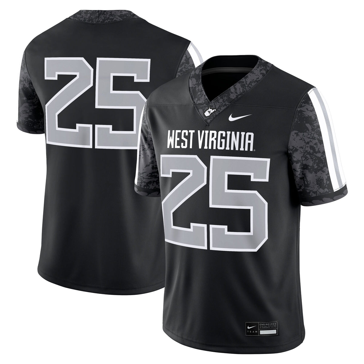 #25 West Virginia Mountaineers Alternate Game Jersey - Black product image 2, provided for visual reference and product