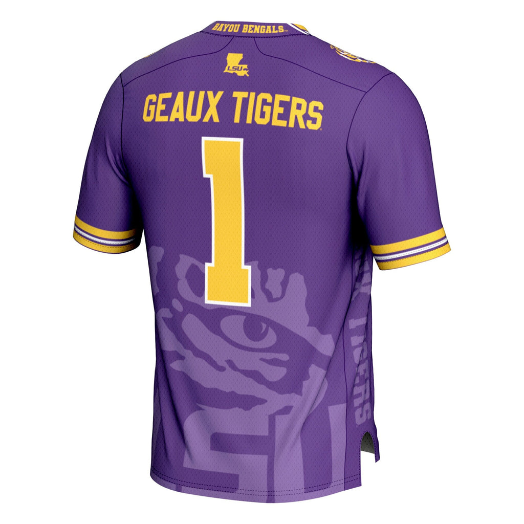 #1 LSU Tigers Icon Print Football Fashion Jersey - Purple product image 4, provided for visual reference and product detail