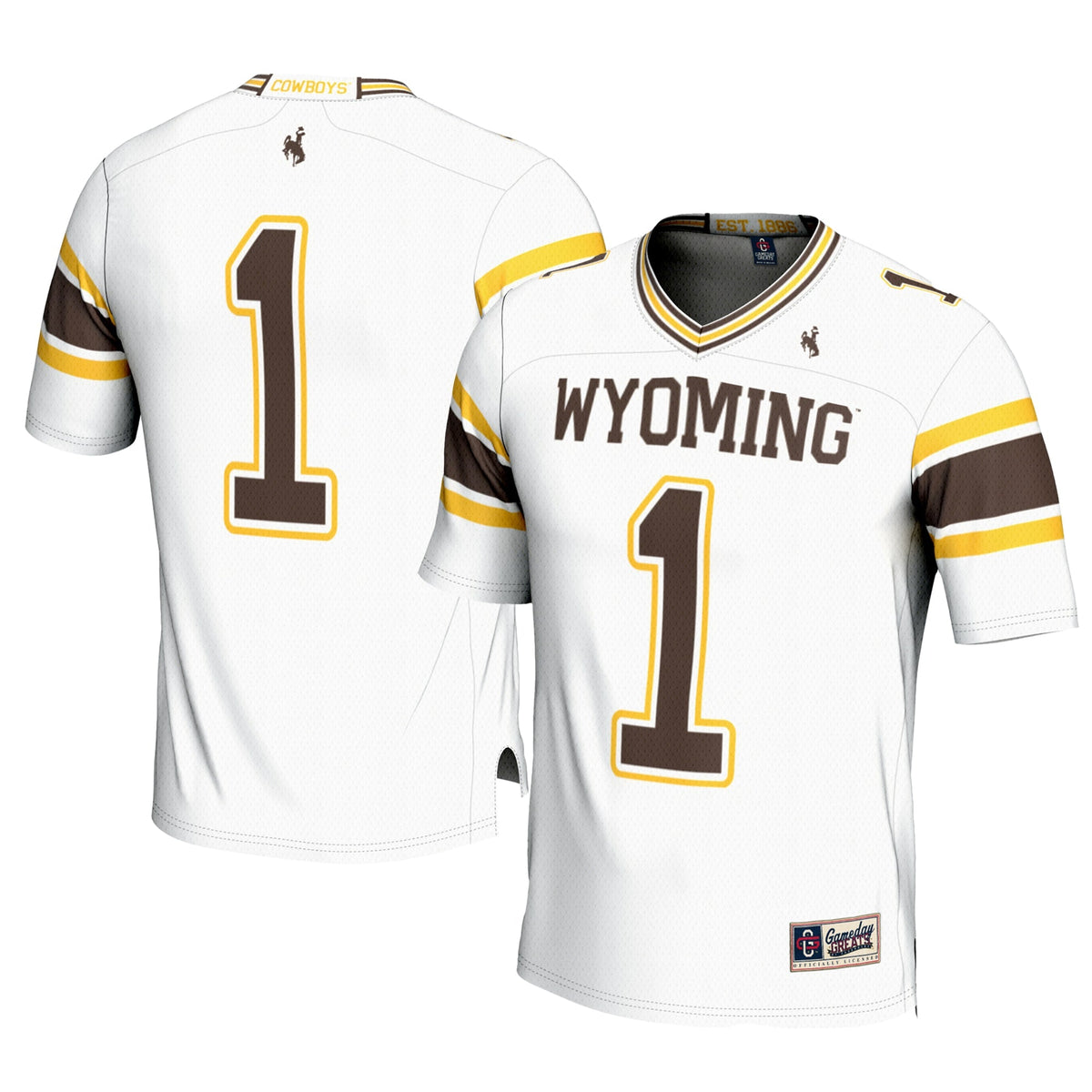 #1 Wyoming Cowboys Football Jersey - White product image 1, provided for visual reference and product detail review