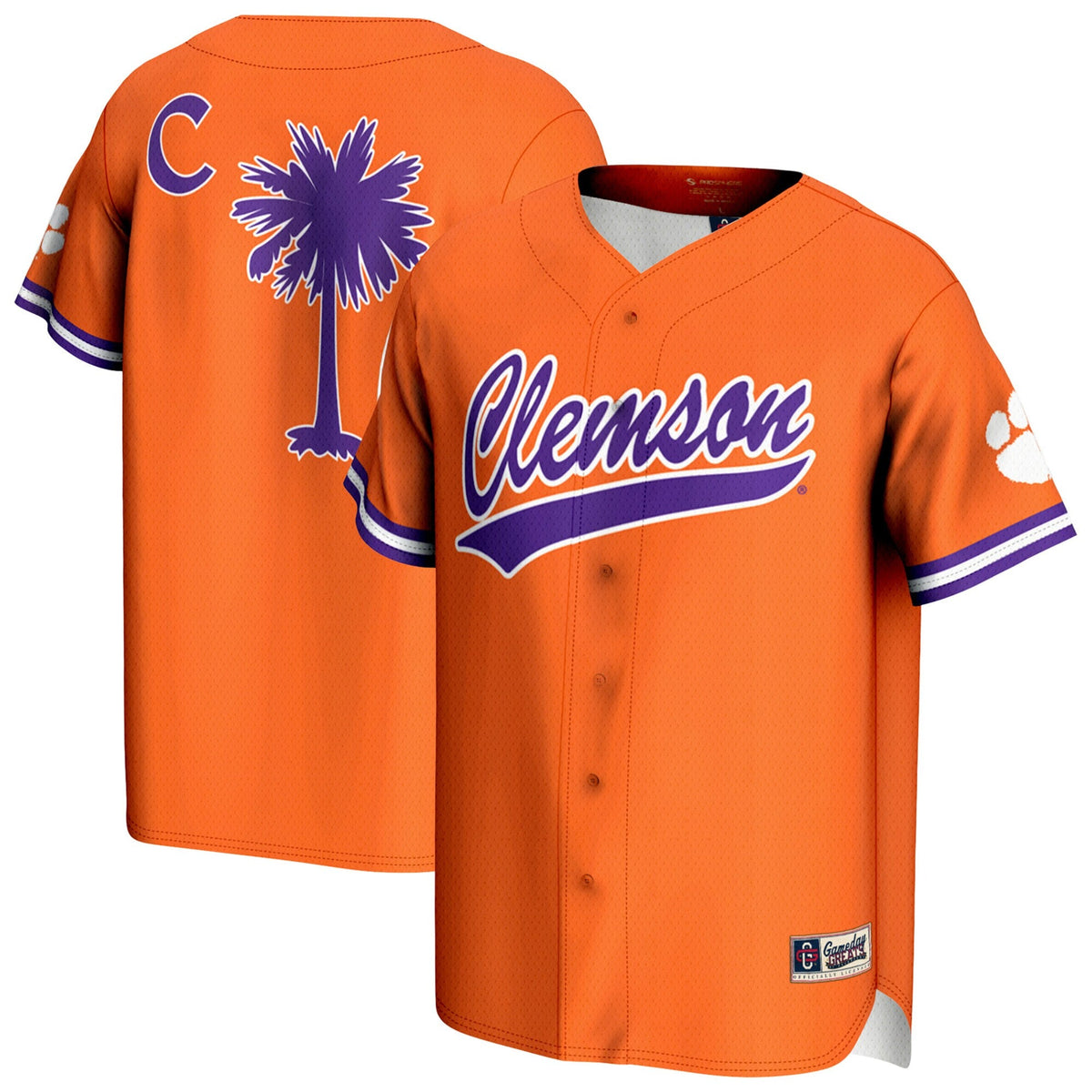 Clemson Tigers Lightweight Baseball Jersey - Orange product image 2, provided for visual reference and product detail review