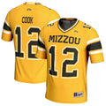 Brady Cook Missouri Tigers NIL Player Football Jersey - Gold product image 1, provided for visual reference and product