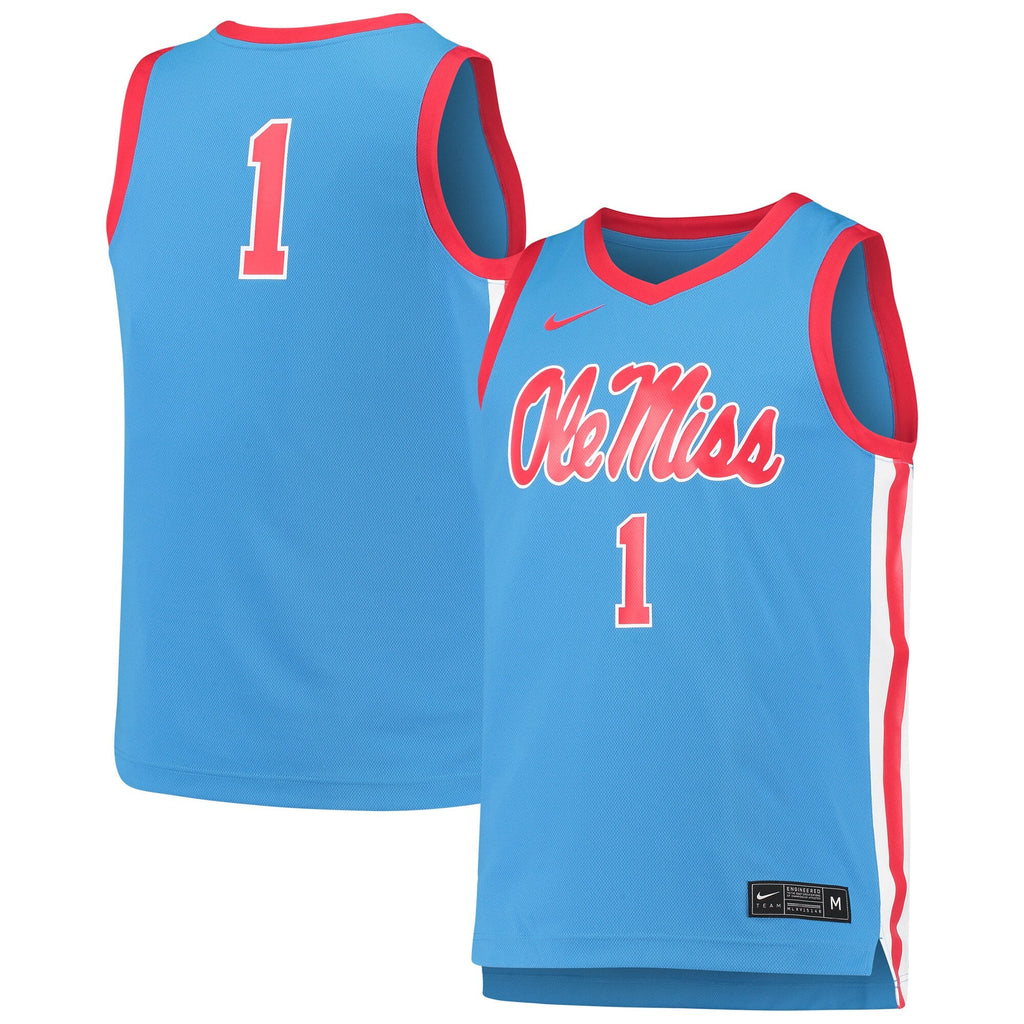 #1 Ole Miss Rebels Replica Basketball Jersey - Light Blue product image 2, provided for visual reference and product detail