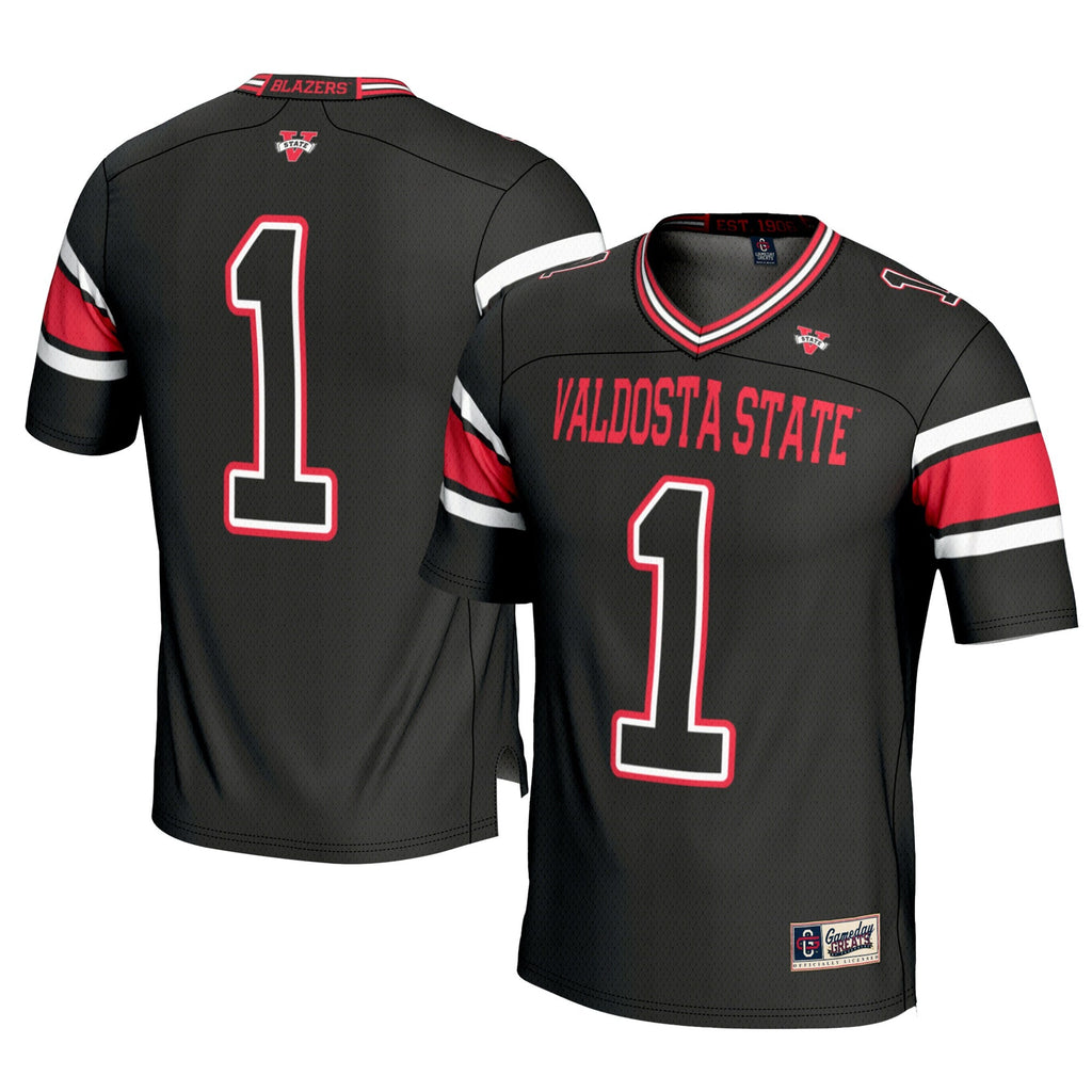 #1 Valdosta State Blazers Football Jersey - Black product image 1, provided for visual reference and product detail review