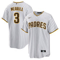San Diego Padres Jackson Merrill White Home Replica Jersey product image 1, provided for visual reference and product detail