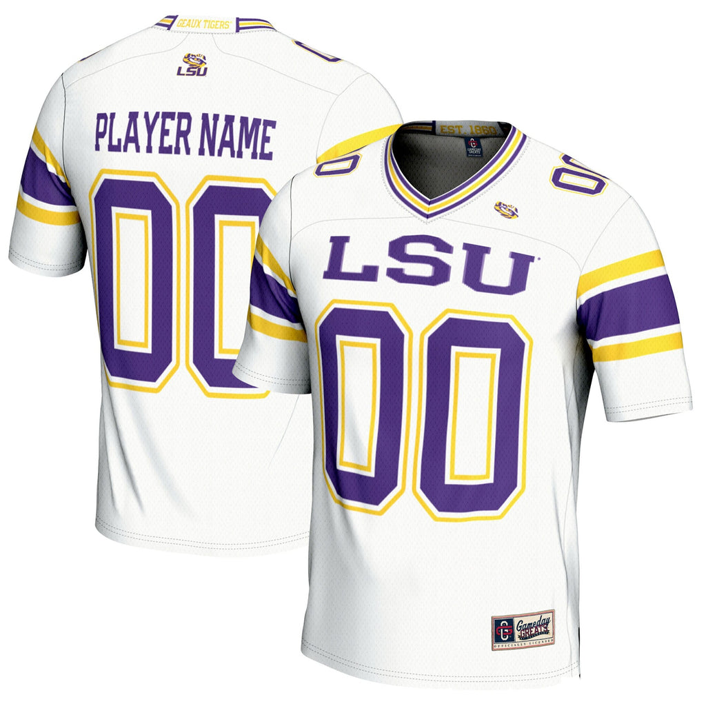 LSU Tigers NIL Pick-A-Player Football Jersey - White product image 2, provided for visual reference and product detail review