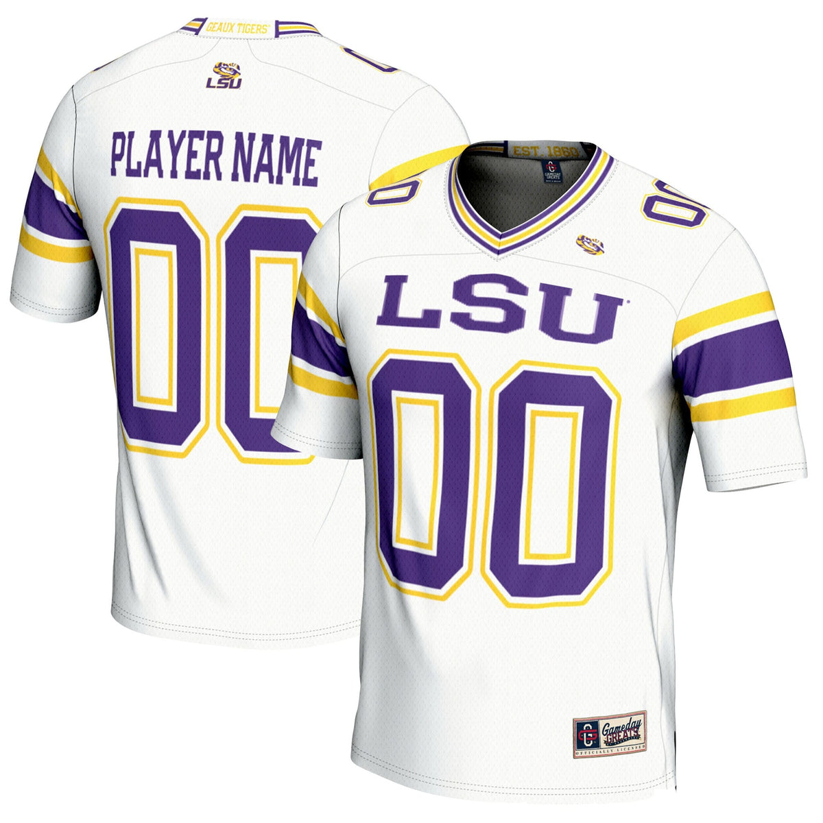 LSU Tigers NIL Pick-A-Player Football Jersey - White product image 2, provided for visual reference and product detail review