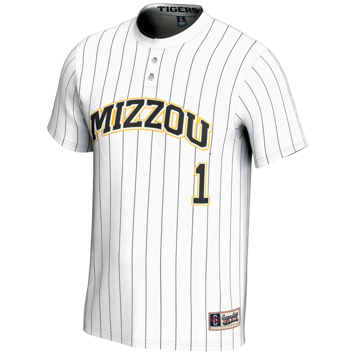 #1 Missouri Tigers Lightweight Softball Jersey - White product image 3, provided for visual reference and product detail