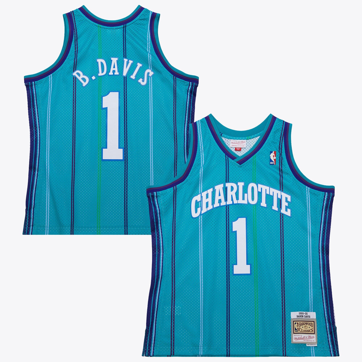 Charlotte Hornets Baron Davis 1999 Swingman Road Authentic Jersey - Teal product image 1, provided for visual reference and