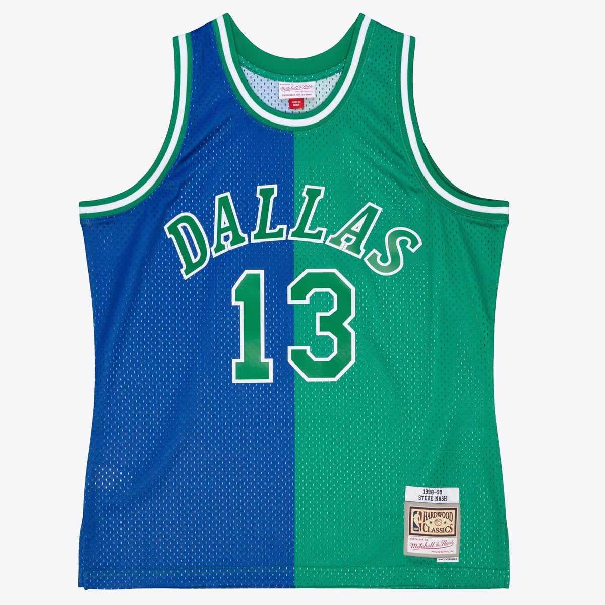 Dallas Mavericks Steve Nash 1998 Split Swingman Jersey - Blue/Green product image 3, provided for visual reference and