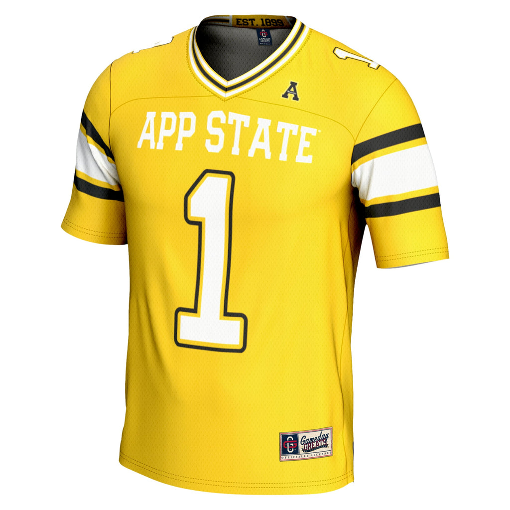 #1 Appalachian State Mountaineers Endzone Football Jersey - Gold product image 3, provided for visual reference and product