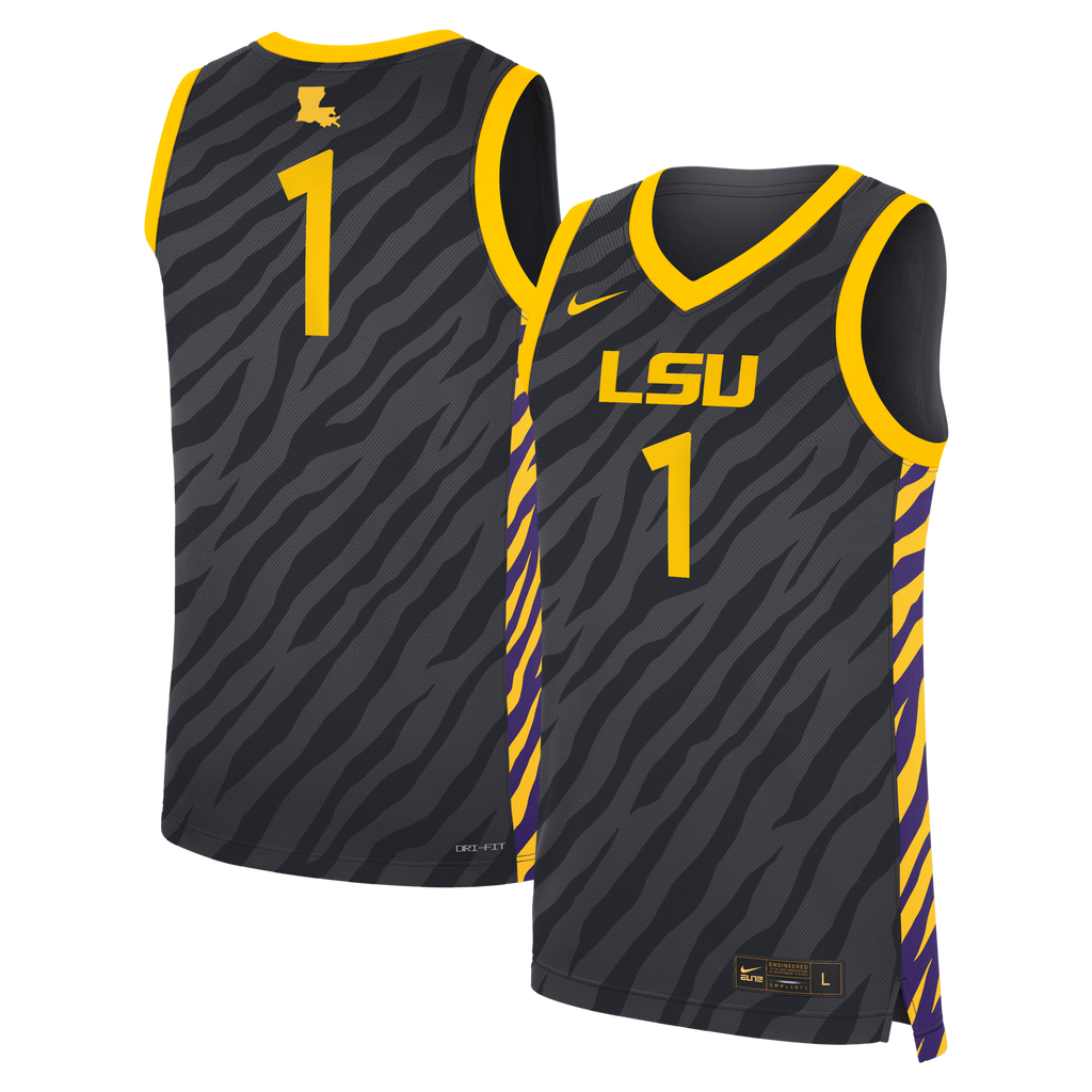 #1 Anthracite LSU Tigers Replica Basketball Jersey product image 2, provided for visual reference and product detail review