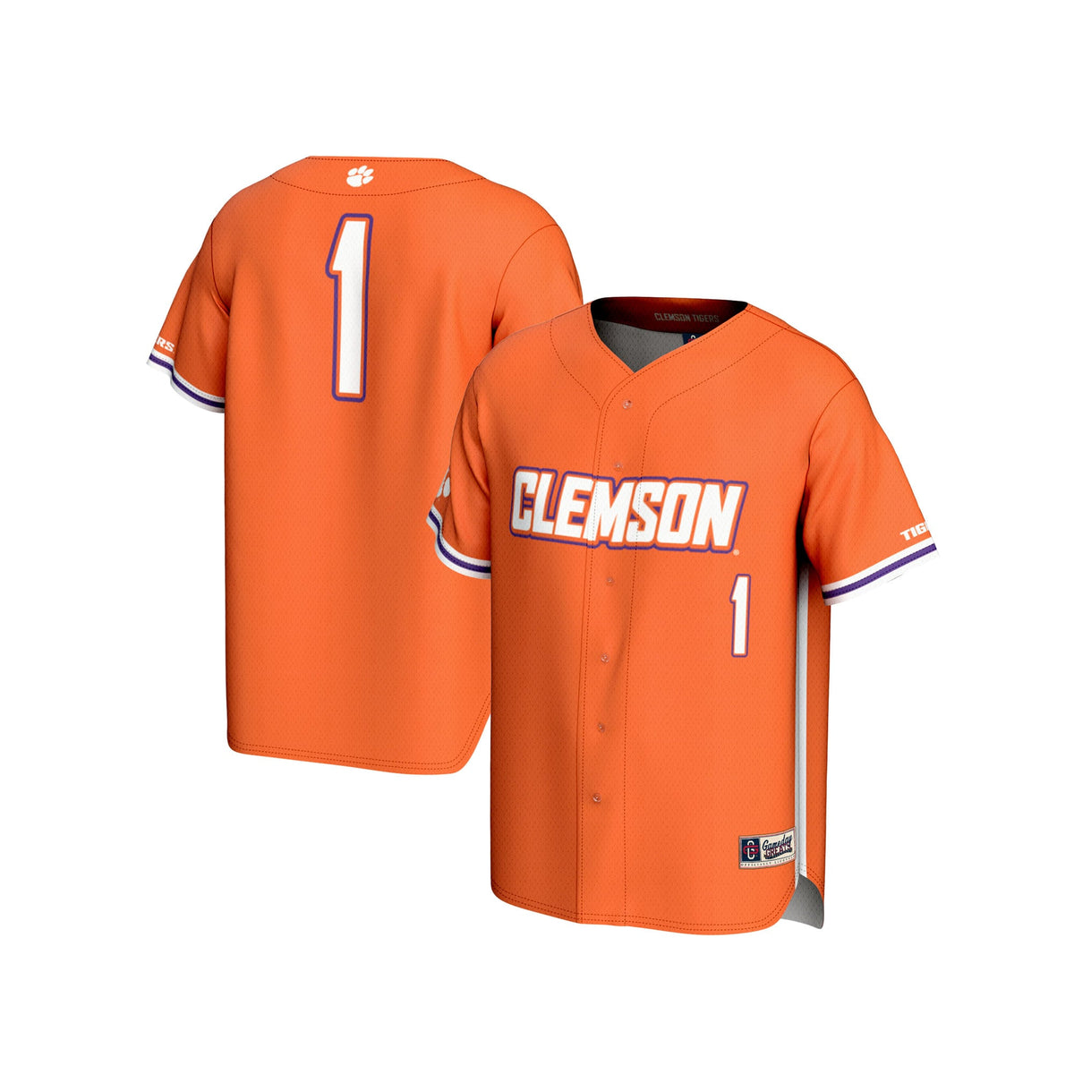 #1 Clemson Tigers Lightweight Baseball Fashion Jersey - Orange product image 1, provided for visual reference and product