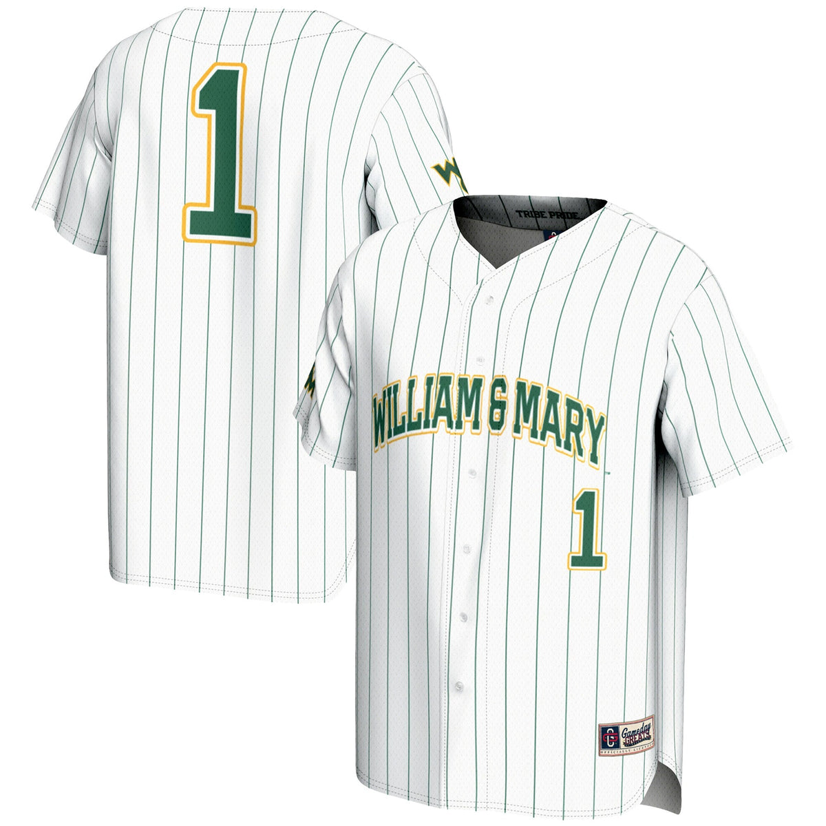 #1 William & Mary Tribe Lightweight Baseball Fashion Jersey - White product image 2, provided for visual reference and