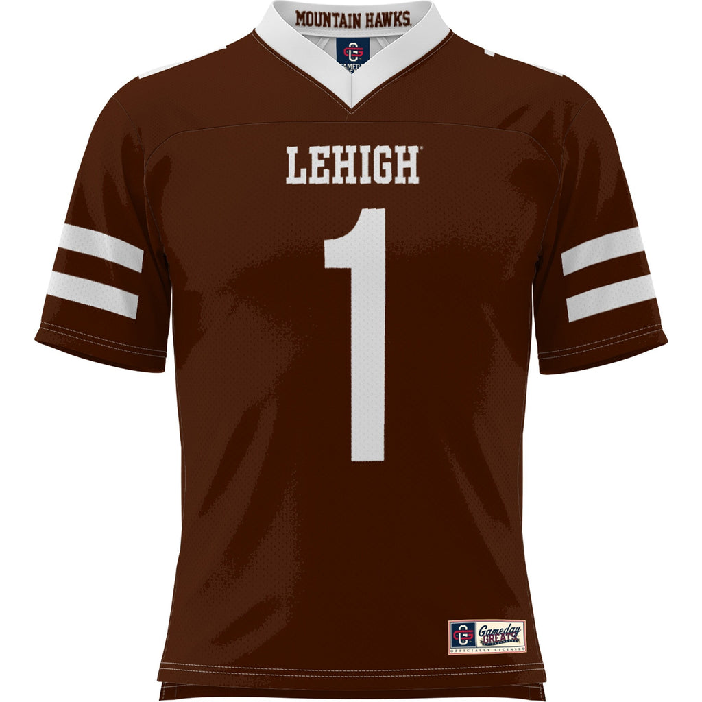 #1 Lehigh Mountain Hawks Football Jersey - Brown product image 3, provided for visual reference and product detail review
