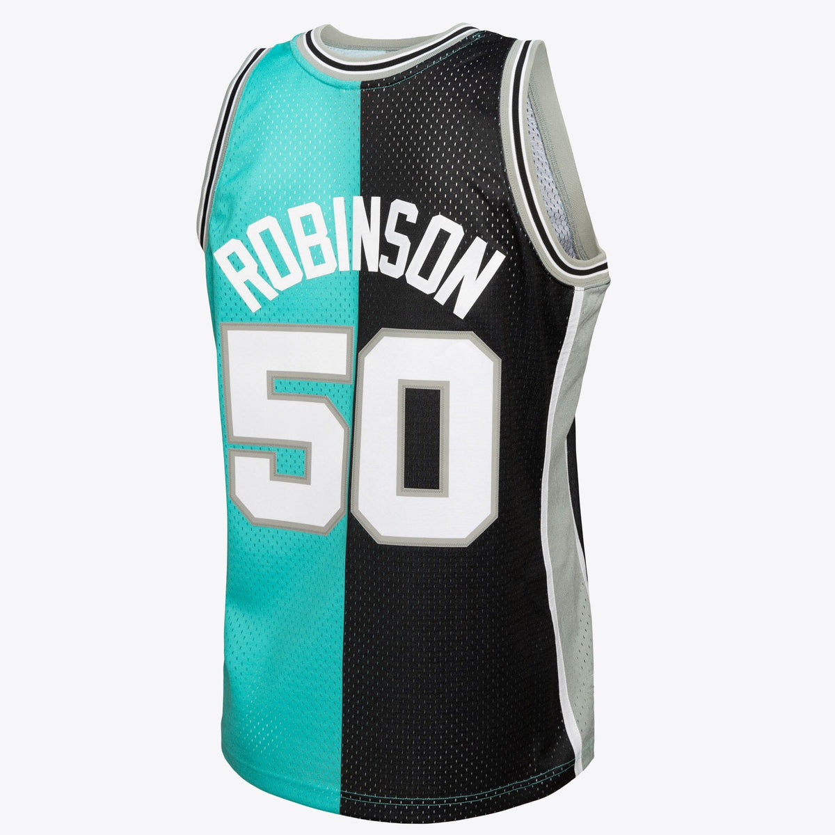 San Antonio Spurs David Robinson 1998 Split Swingman Jersey - Black/Teal product image 4, provided for visual reference and