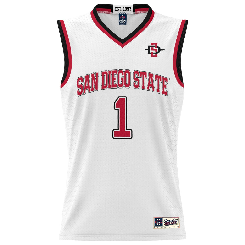 #1 San Diego State Aztecs Lightweight Basketball Fashion Jersey - White product image 3, provided for visual reference and