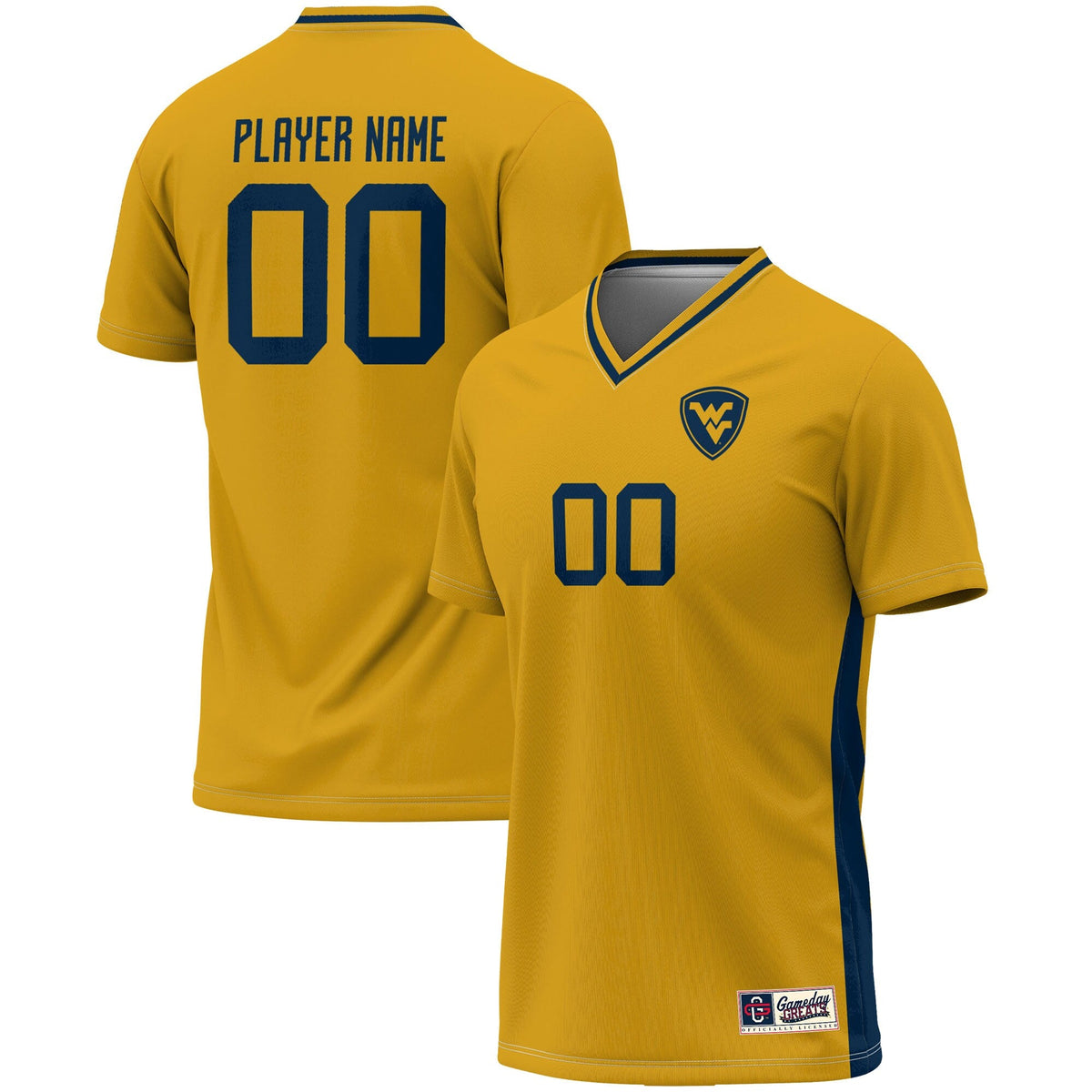 West Virginia Mountaineers Pick-A-Player NIL Lightweight Soccer Jersey - Gold product image 2, provided for visual reference
