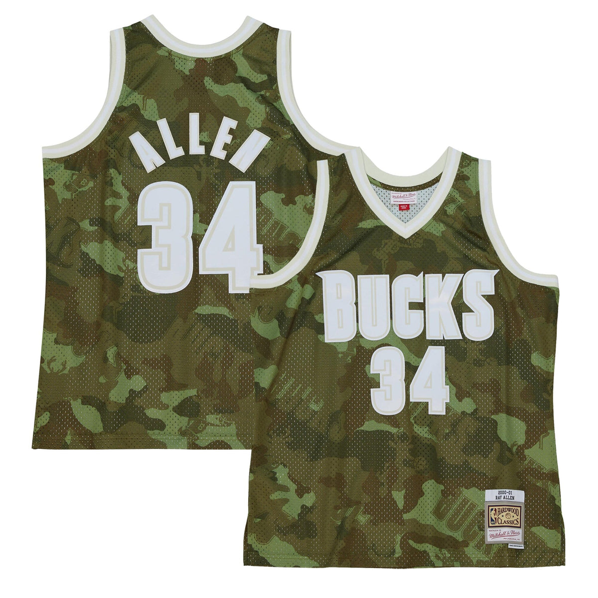 Milwaukee Bucks NBA Ray Allen 2000 Ghost Green Camo Swingman Jersey product image 1, provided for visual reference and