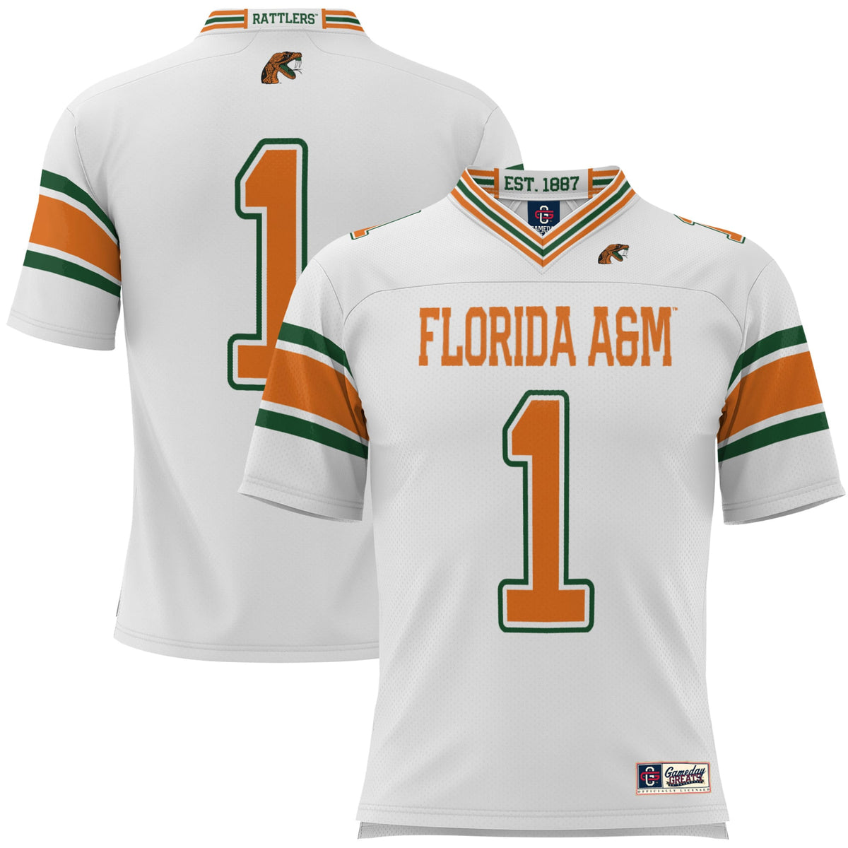 #1 Florida A&M Rattlers Football Jersey - White product image 1, provided for visual reference and product detail review